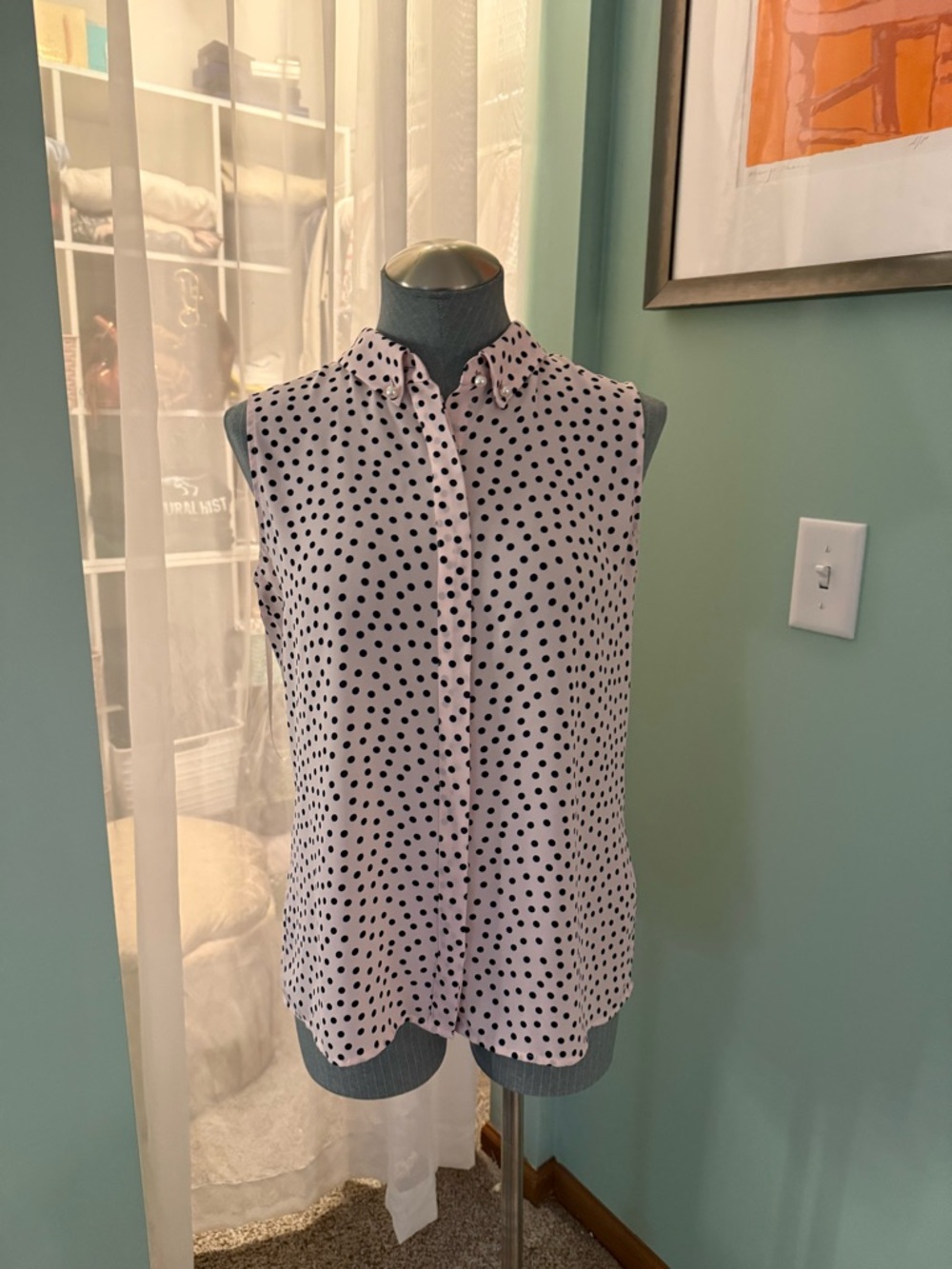 Karl Lagerfeld Sleeveless Light Pink Polka Dot Blouse